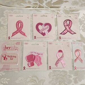 Breast Cancer Awareness Pink Ribbon Sew On Embroidered Applique Lot Of 7 Patches